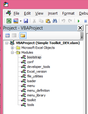 Development edition in VBE with modules loaded