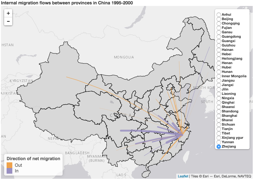 Internal migration flows between provinces in China 1995-2000